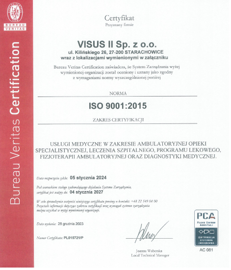 Certyfikat zgodności wdrożonego Systemu Zarządzania Jakością z Normą ISO 9001:2015